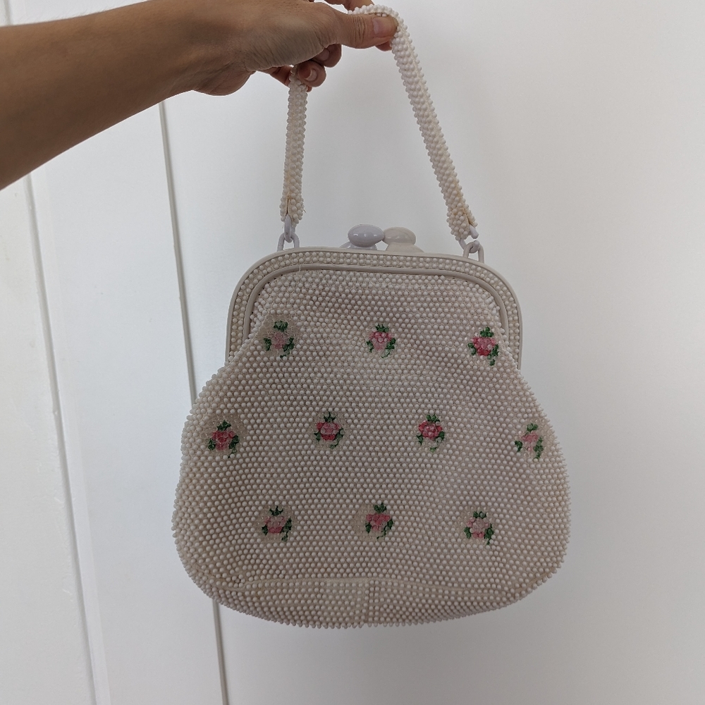 Vintage Japanese Floral Beaded Bag Purse